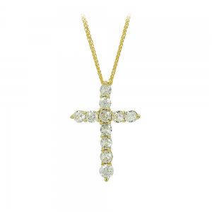 Woman's cross pendant with chain, Yellow gold K14 with semiprecious crystals Code 012504