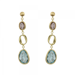 Earrings Yellow gold K14 with Amethyst and Blue Topaz Code 012871