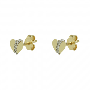 Earrings for baby girl Heart Yellow gold K14 with semiprecious crystals Code 012993