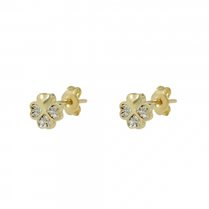 Earrings for baby girl Flower Yellow gold K14 with semiprecious crystals Code 012995