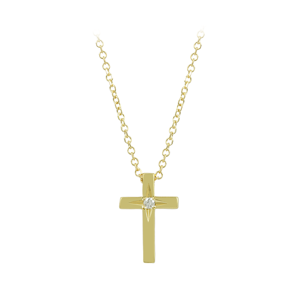 Σταυρός με αλυσίδα, Κίτρινος χρυσός Κ14 με διαμάντι Κωδικός 013142