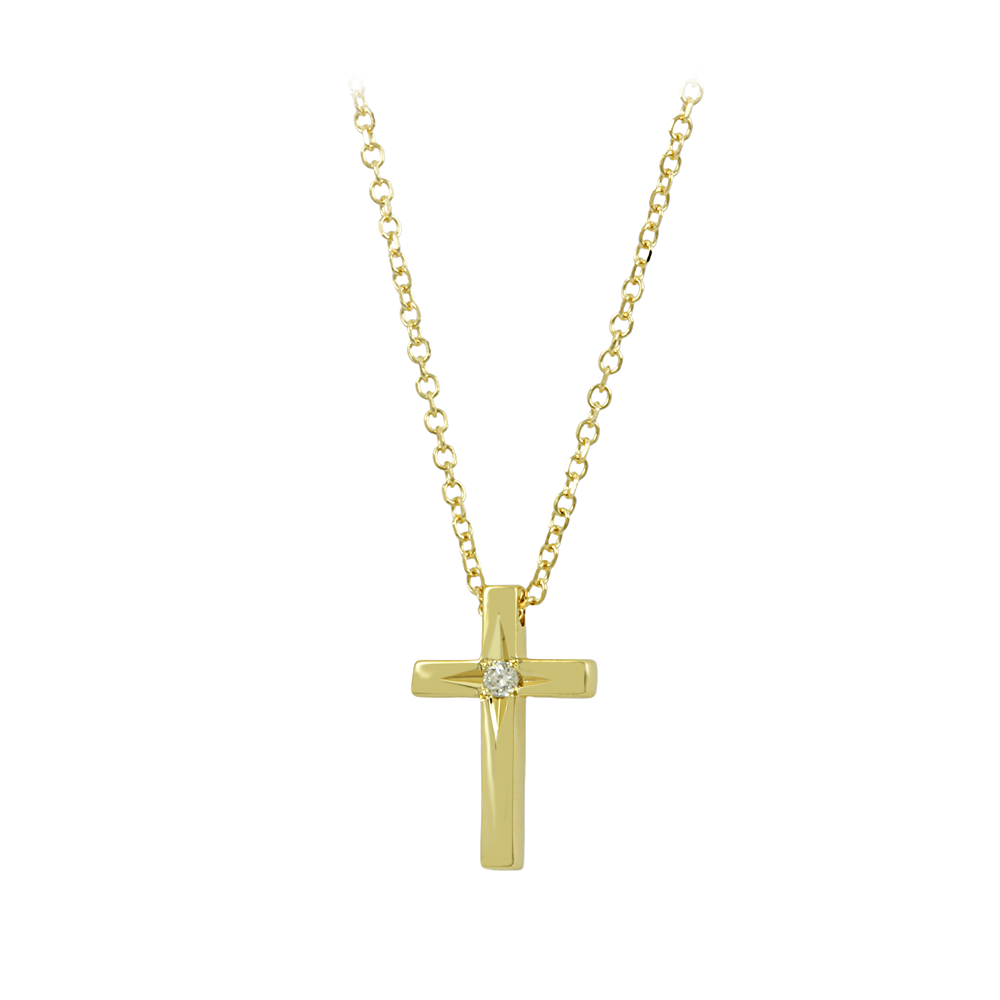 Σταυρός με αλυσίδα, Κίτρινος χρυσός Κ14 με διαμάντι Κωδικός 013142