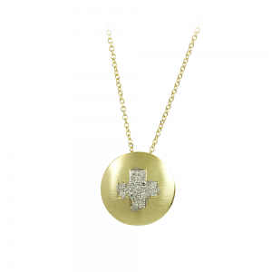 Κολιέ Σταυρός Κίτρινος χρυσός K14 με διαμάντια Κωδικός 013145