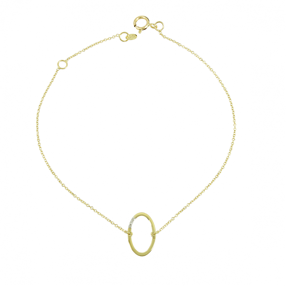 Bracelet Oval circle Yellow gold K14 with diamond Code 013179