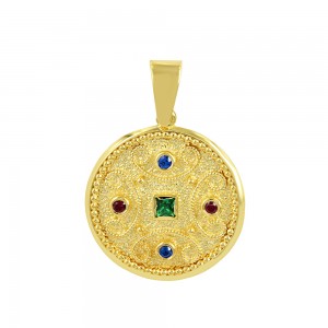 Christian pendant Yellow gold K14 with semiprecious crystals Code 013504