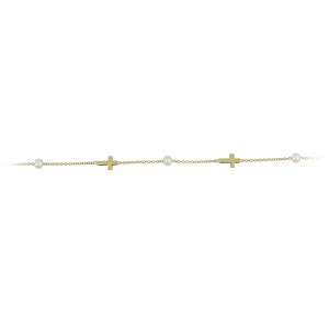 Bracelet Cross Yellow gold K14 with pearls Code 013569