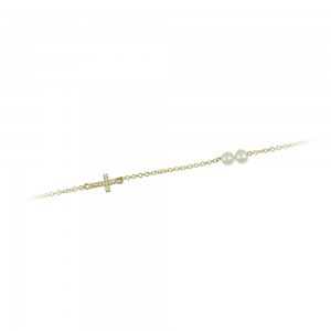 Bracelet Cross Yellow gold K14 with pearls and semiprecious crystals Code 013570