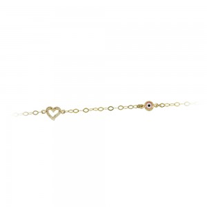 Bracelet for baby Heart and eye motif Yellow gold K14 with semiprecious crystals and eye motif Code 013575