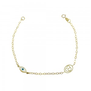 Bracelet for baby girl Heart and eye motif Yellow gold K14 Code 013577