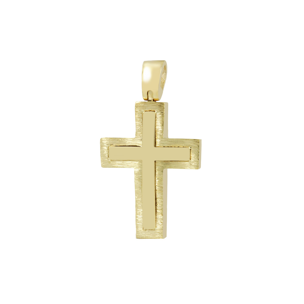 Αντρικός σταυρός Κίτρινος χρυσός K14 Aneli collection Κωδικός 013838