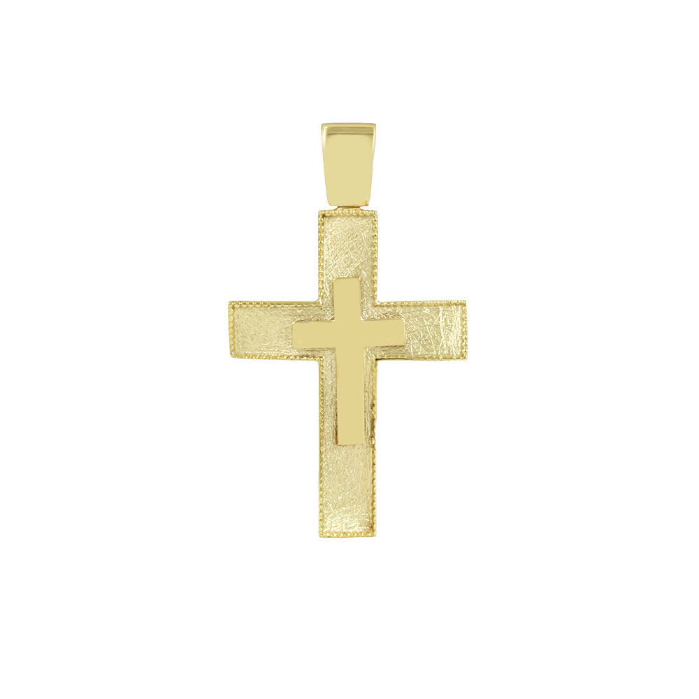 Αντρικός σταυρός Κίτρινος χρυσός K14 Aneli collection Κωδικός 013842