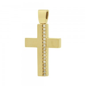Γυναικείος σταυρός Κίτρινος χρυσός Κ14 με ημιπολύτιμες πέτρες Aneli collection Κωδικός 016177