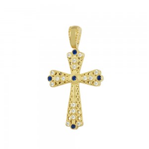 Βυζαντινός σταυρός Κίτρινος χρυσός Κ14 με ημιπολύτιμες πέτρες Κωδικός 017681