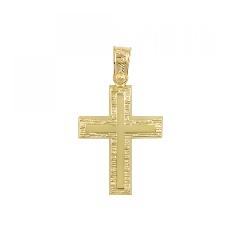 Αντρικός σταυρός Κίτρινος χρυσός K14 Aneli collection Κωδικός 018403