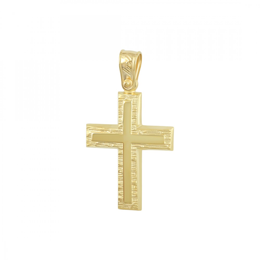 Αντρικός σταυρός Κίτρινος χρυσός K14 Aneli collection Κωδικός 018403