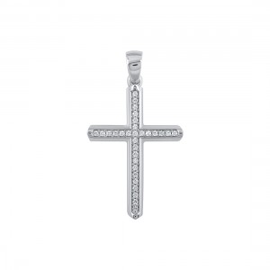 Γυναικείος σταυρός Λευκός χρυσός Κ14 με ημιπολύτιμες πέτρες Κωδικός 018429