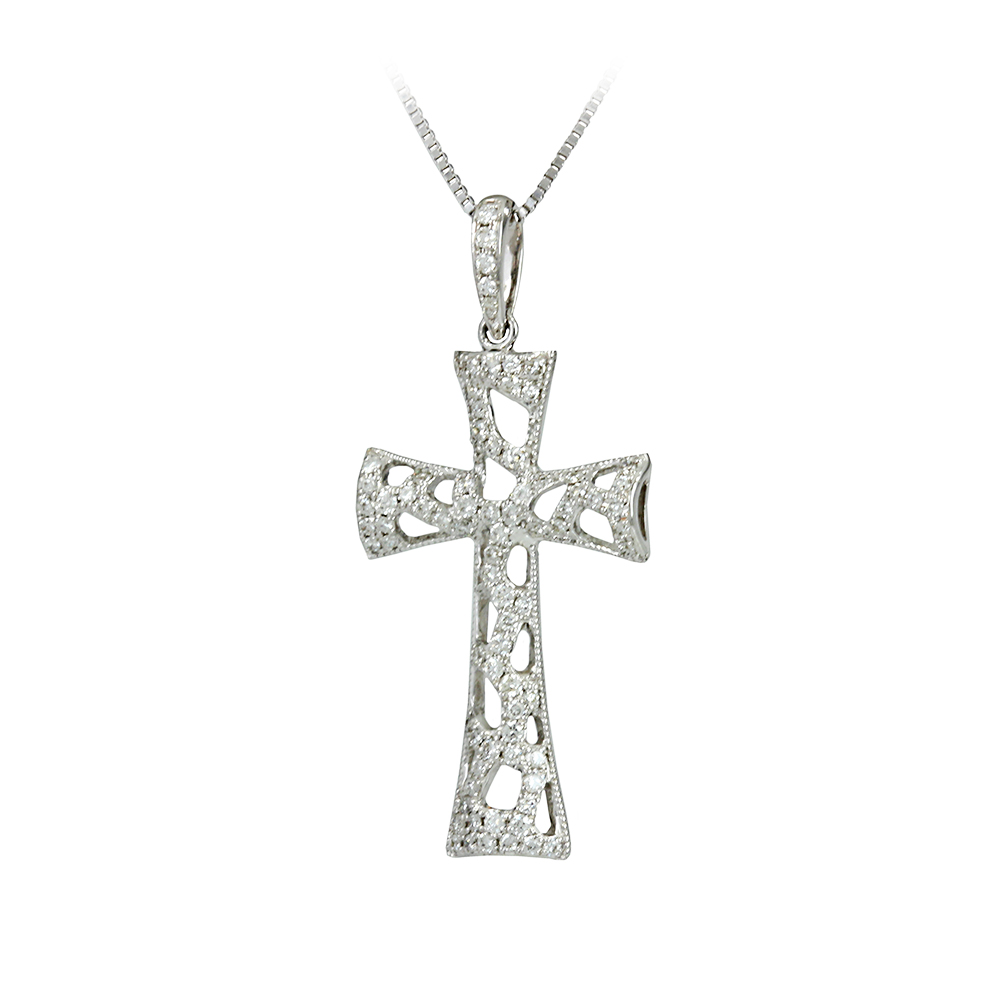 Γυναικείος σταυρός με αλυσίδα, Λευκός χρυσός Κ18 με διαμάντια Κωδικός 004117