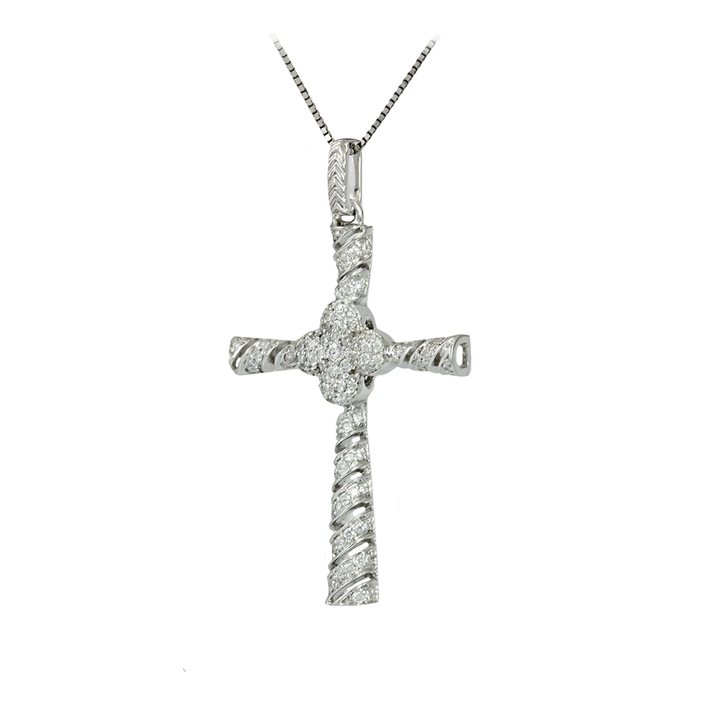 Γυναικείος σταυρός με αλυσίδα, Λευκός χρυσός Κ18 με διαμάντια Κωδικός 004119