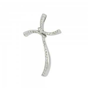 Woman's cross pendant  White gold K18 with diamonds Code 006846