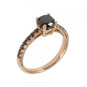 Μονόπετρο δαχτυλίδι Ροζ χρυσός Κ18 με μαύρα διαμάντια Κωδικός 007889