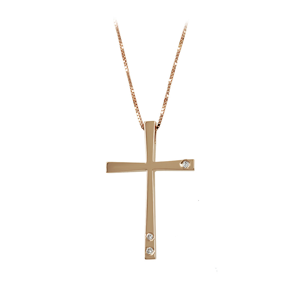 Σταυρός με αλυσίδα, Ροζ χρυσός Κ18 με Διαμάντια σε κοπή Brilliant Κωδικός 008516