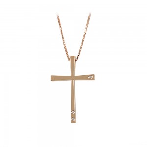 Σταυρός με αλυσίδα, Ροζ χρυσός Κ18 με Διαμάντια σε κοπή Brilliant Κωδικός 008518