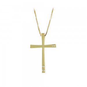 Cross with chain, Yellow gold K18 with Brilliant cut diamonds Code 008523