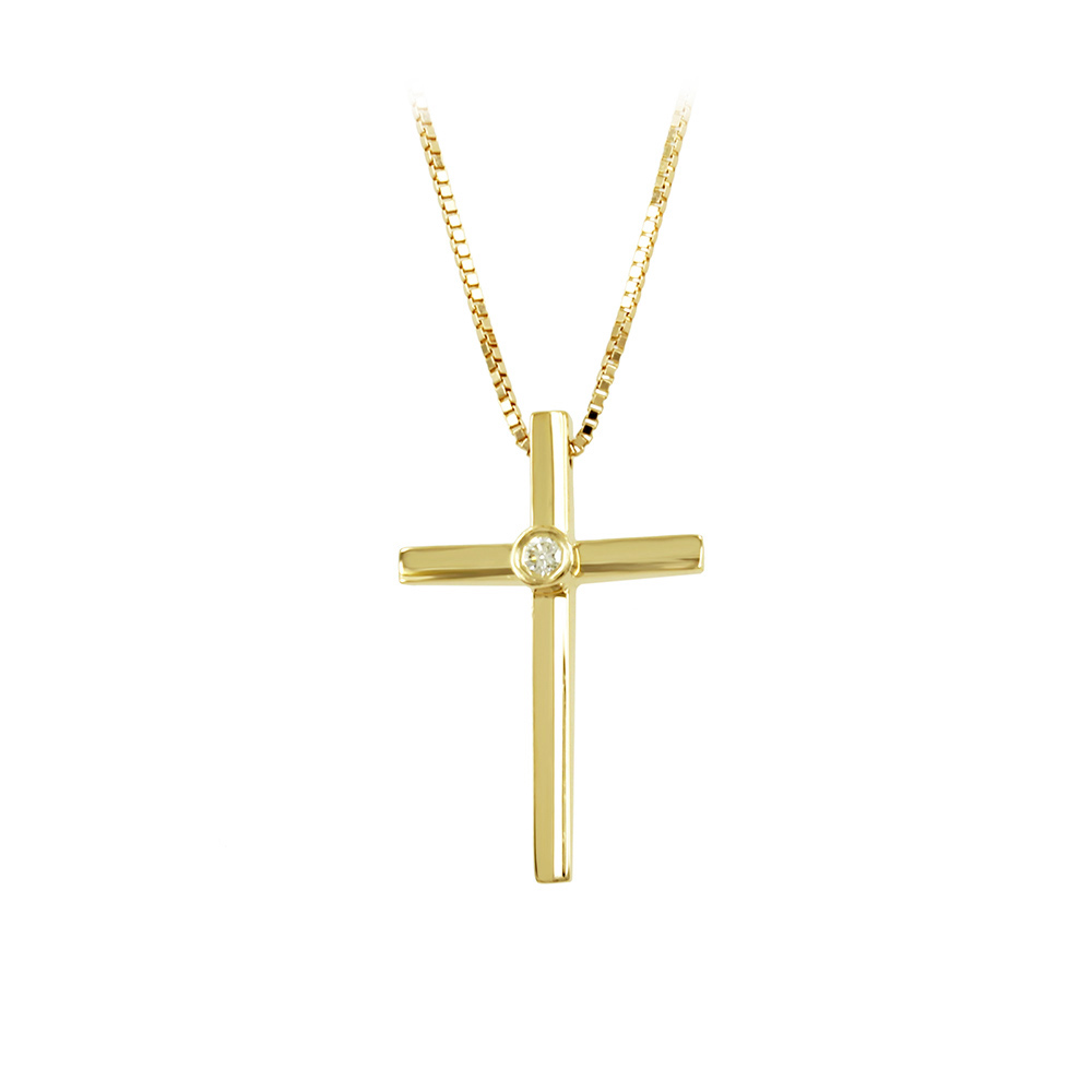 Σταυρός με αλυσίδα, Κίτρινος χρυσός Κ18 με Διαμάντι σε κοπή Brilliant κωδικός 008525