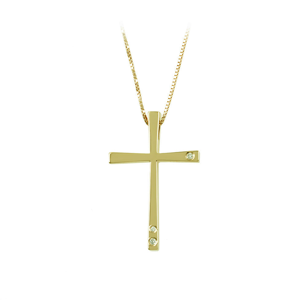 Σταυρός με αλυσίδα, Κίτρινος χρυσός Κ18 με Διαμάντια σε κοπή Brilliant Κωδικός 008527