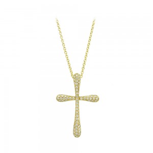 Cross with chain, Yellow gold K18 with  Brilliant cut diamonds Code 008741