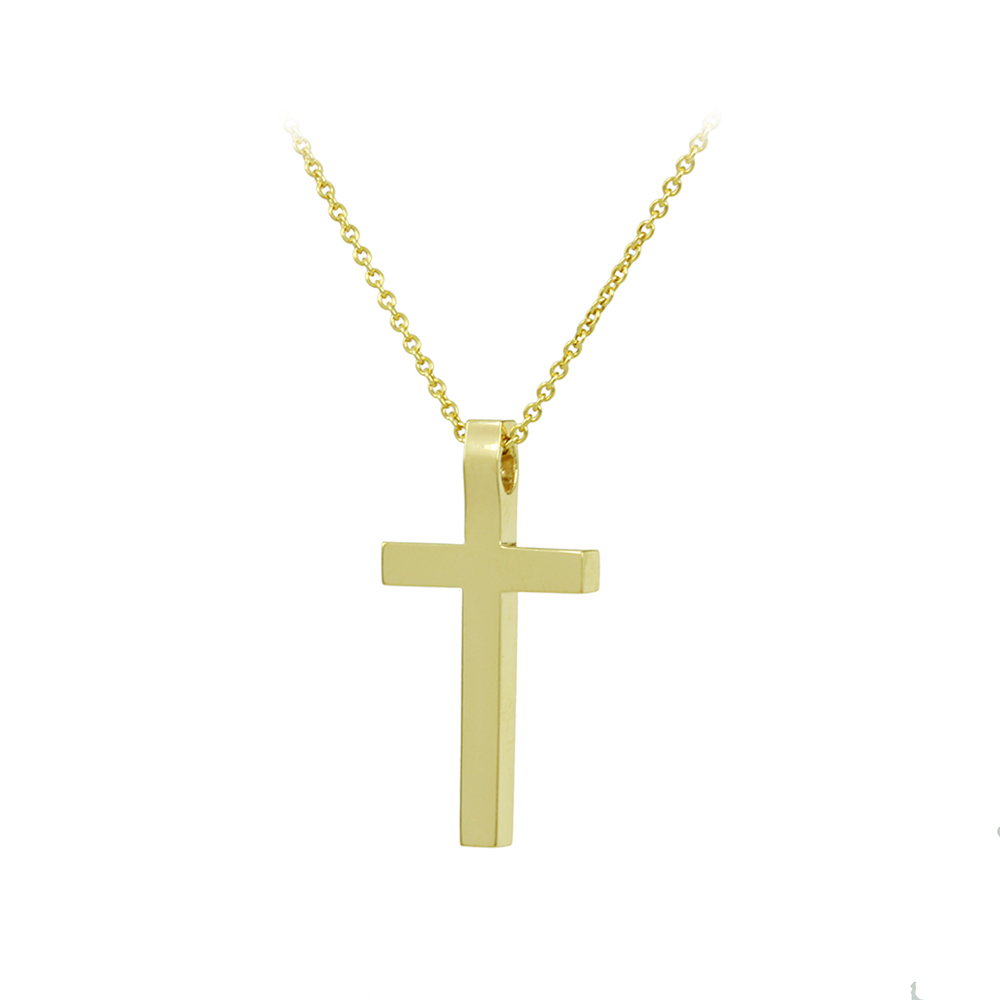 Σταυρός με αλυσίδα, Κίτρινος χρυσός Κ18 Κωδικός 008760
