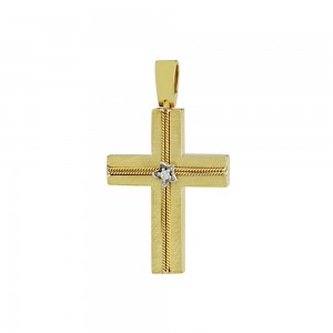 Woman's cross Yellow and white gold K18 with diamond Code 008817