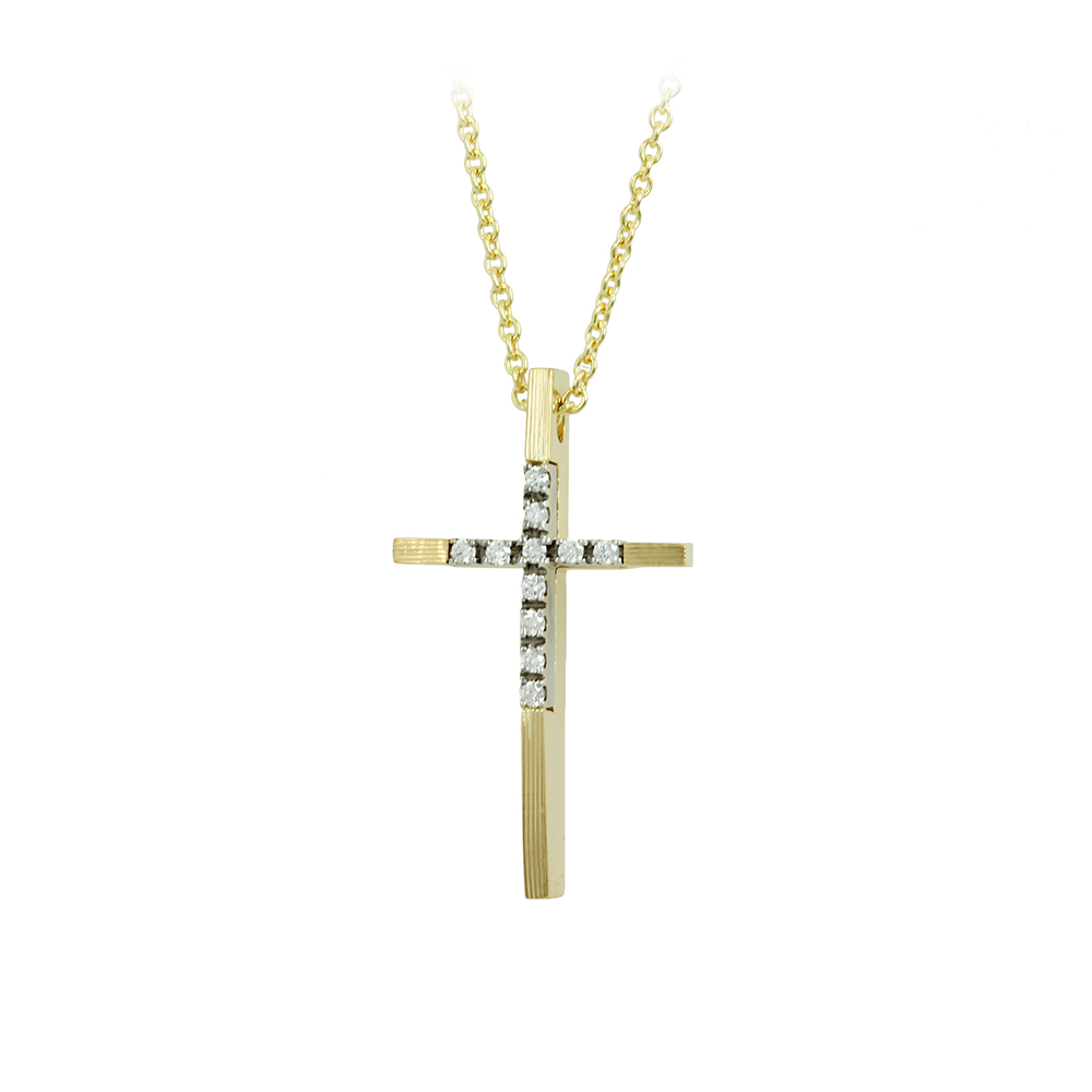 Σταυρός με αλυσίδα, Κίτρινος και λευκός χρυσός Κ18 με Διαμάντια σε κοπή Brilliant Κωδικός 008828