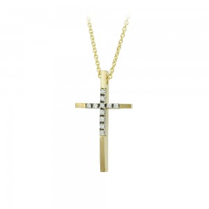 Cross with chain, Yellow and white gold K18 with Brilliant cut diamonds Code 008828