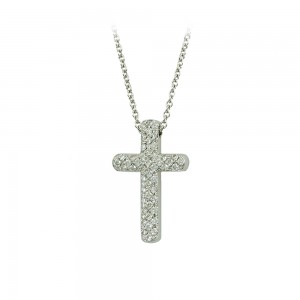 Cross with chain,White gold K18 with  Brilliant cut diamonds Code 008834