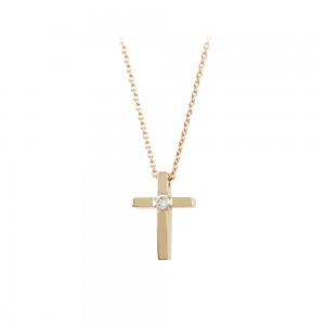 Cross with chain, Pink gold K18 with diamond Code 008836
