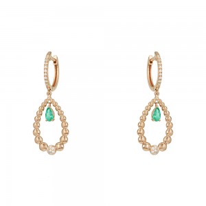 Earrings Pink gold K18 with Emerald and diamonds Code 008922
