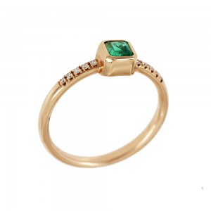 Ring Pink gold with Emerald and Diamonds K18 Code 008924