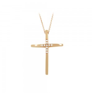 Cross with chain, Pink gold K18 with Brilliant cut diamonds Code 008926