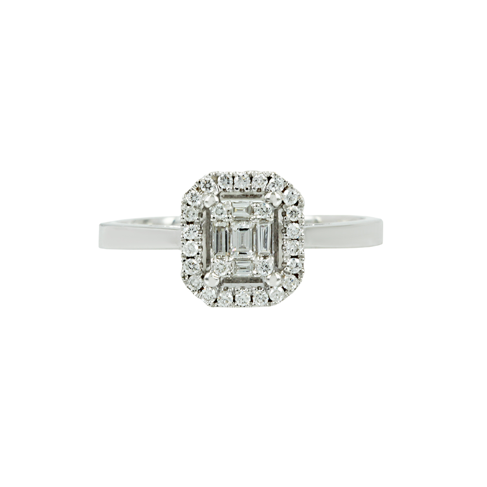 Solitaire rosette ring White gold K18 with diamonds Code 008987
