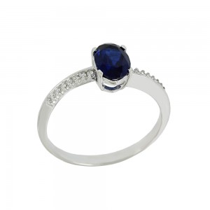 Ring White gold K18 with Sapphire and diamonds Code 008989