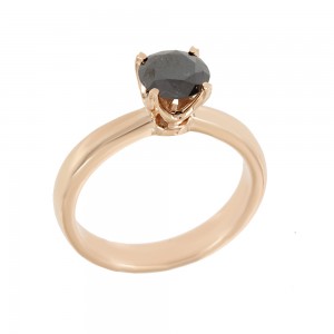 Solitaire ring Pink gold K18 with black color diamond Code 009003