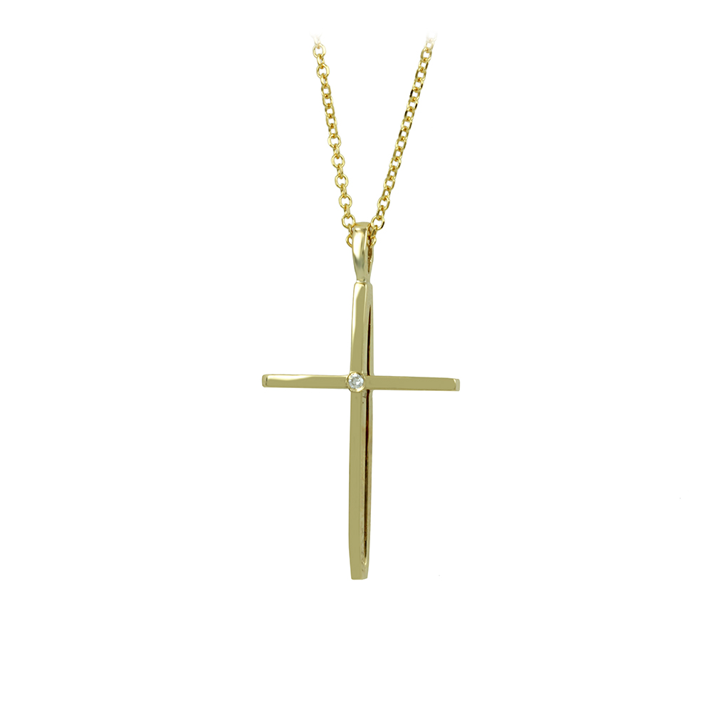 Cross with chain, Yellow gold K18 with Brilliant cut diamonds Code 009022