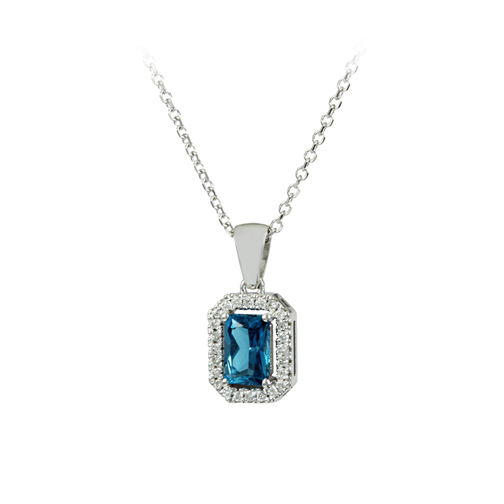 Necklece White gold K18 with London Blue Topaz and diamonds Code 009210