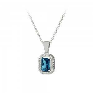 Necklece White gold K18 with London Blue Topaz and diamonds Code 009210