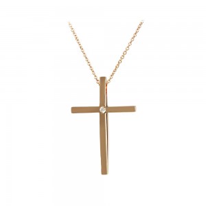 Cross with chain, Pink gold K18 with Brilliant cut diamonds Code 010511