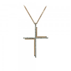Cross with chain, Pink and white gold K18 with Brilliant cut diamonds Code 010512