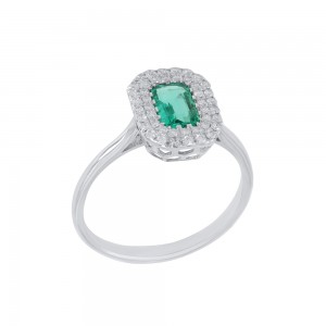Diamond ring Rosette White gold K18 with Emerald and Diamonds Code 011104