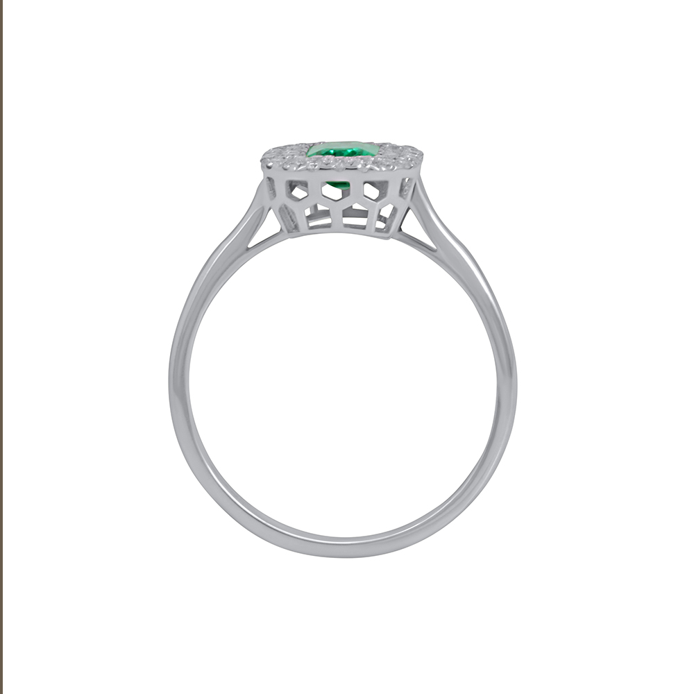 Diamond ring Rosette White gold K18 with Emerald and Diamonds Code 011104
