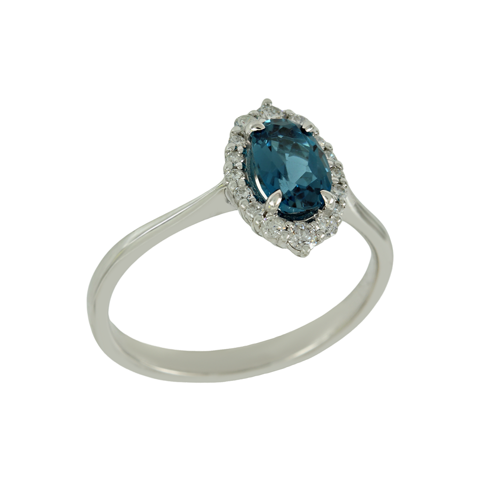 Ring Rosette White gold K18 with London Blue Topaz and diamonds Code 011857